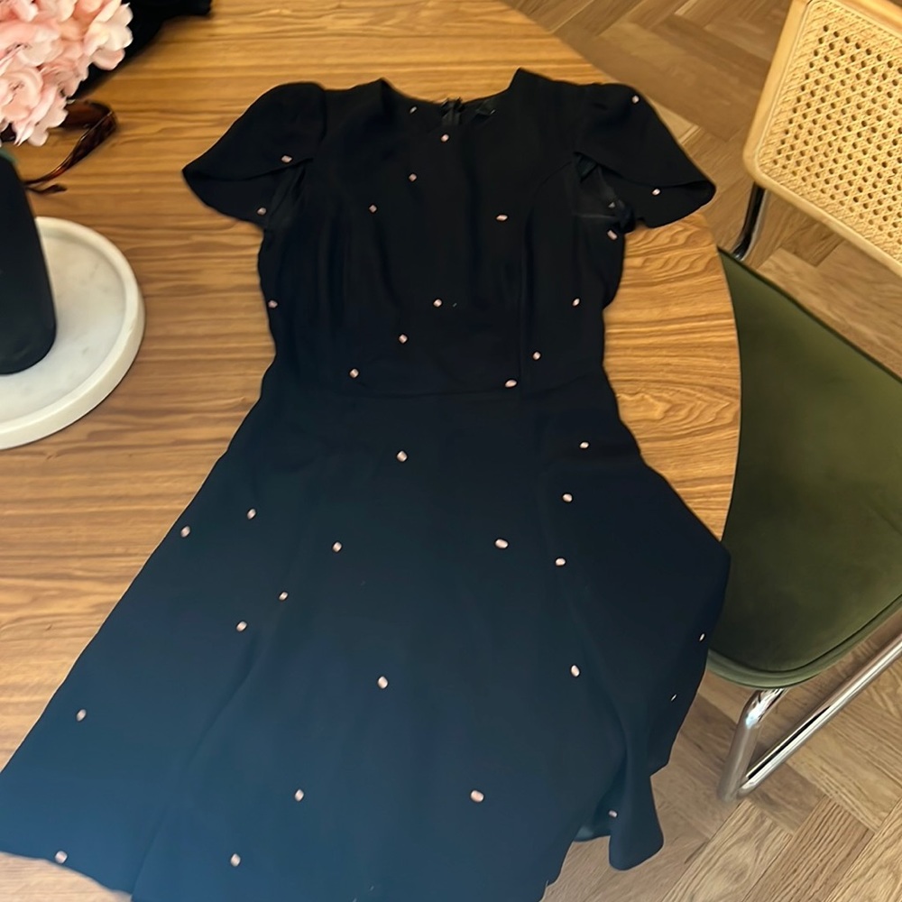 Reformation black with dot cap sleeve short fit and flare mini dress xs rare